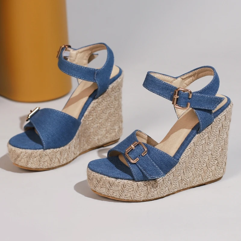 Knitted Women\'s Sandals Platform High Heels Wedge Summer Shoes For Women Gladiator Flip Flops Ladies Party Shoes Large Size 45