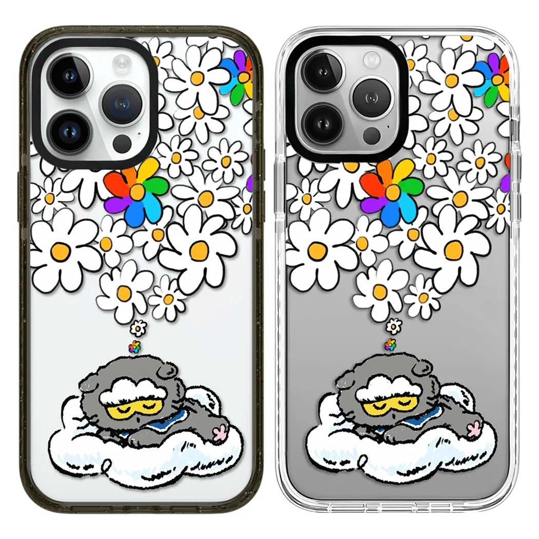 

Colorful Flower Cat Acrylic Black White Border Magnetic Phone Case Cover for IPhone 12 13 14 15 16 17 Pro Max Case