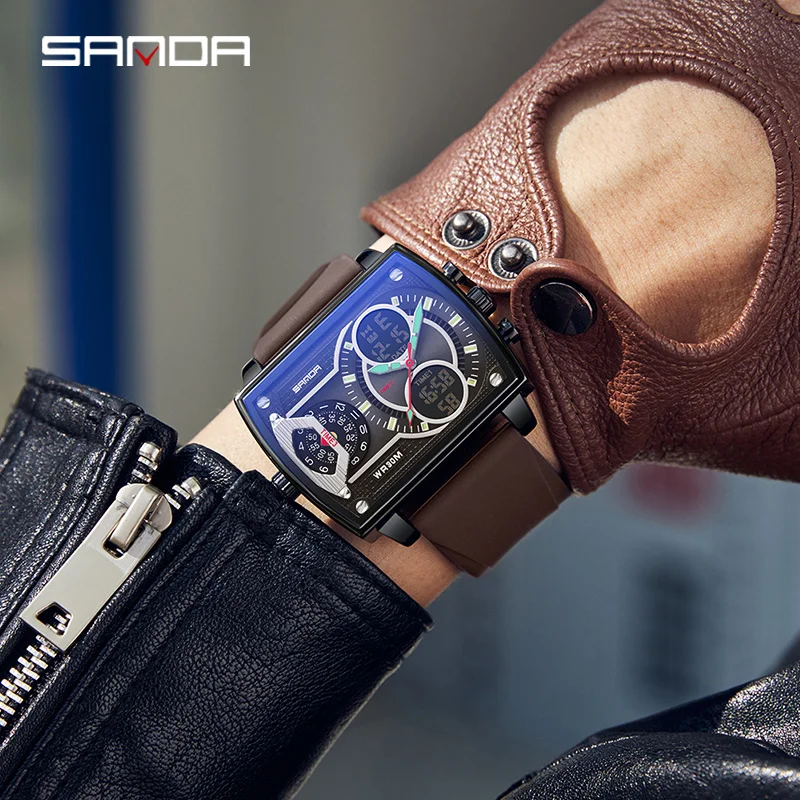 Sanda Marke Männer Quarz Armbanduhren Mehrere Handgelenk Strap Optionen Mode Digital Quarz Doppel Bildschirm Armbanduhr Für Männer Reloj