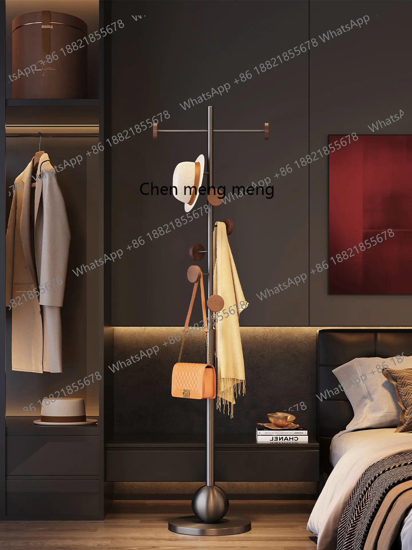 

Italian minimalist vertical hanger stainless steel floor light luxury coat rack small household bedroom modern clothes rack