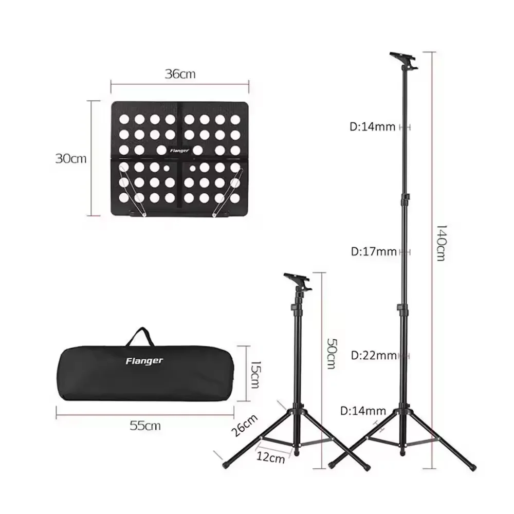 Soporte de trípode plegable Flanger FL-05R para partituras, soporte ligero de metal retráctil para partituras, soporte musical para guitarra