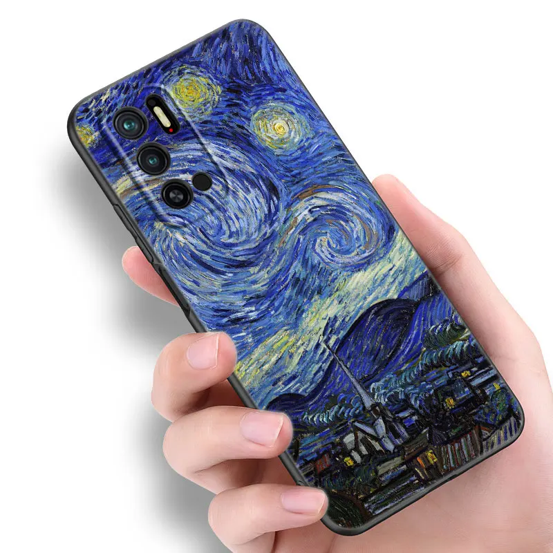 Starry Night Art Van Gogh Black Silicone Phone Case For Xiaomi Redmi Note 9 10 11 11S 11T 12 13 Pro 5G Plus 9S 10S 12S