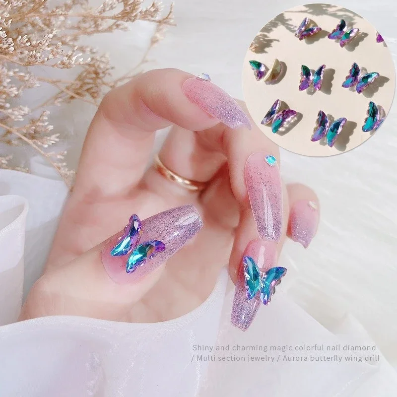 20Pcs Popular Crystal Butterfly Wing Nail Rhinestones, Shiny 3D Spliced Ins Style Ornaments For DIY Press On Nail Decor