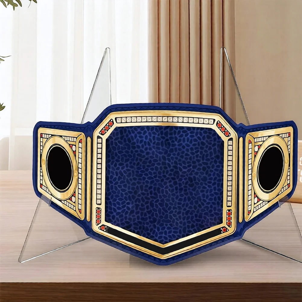 Acrylic Championship Belt Stand with Stable Triangular Design for Showcasing Belts and Large Photos 9 8 by 9 5 Inches
