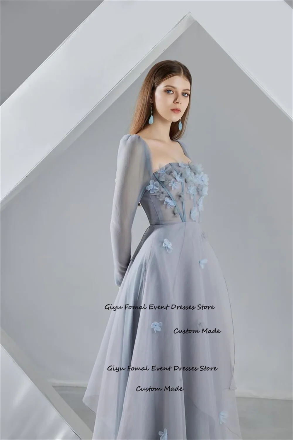 Giyu Fairy Lace Followers Evening Dress Square Collar Draped Ankle-length Prom Dress Summer Dress Weeding Party Dress
