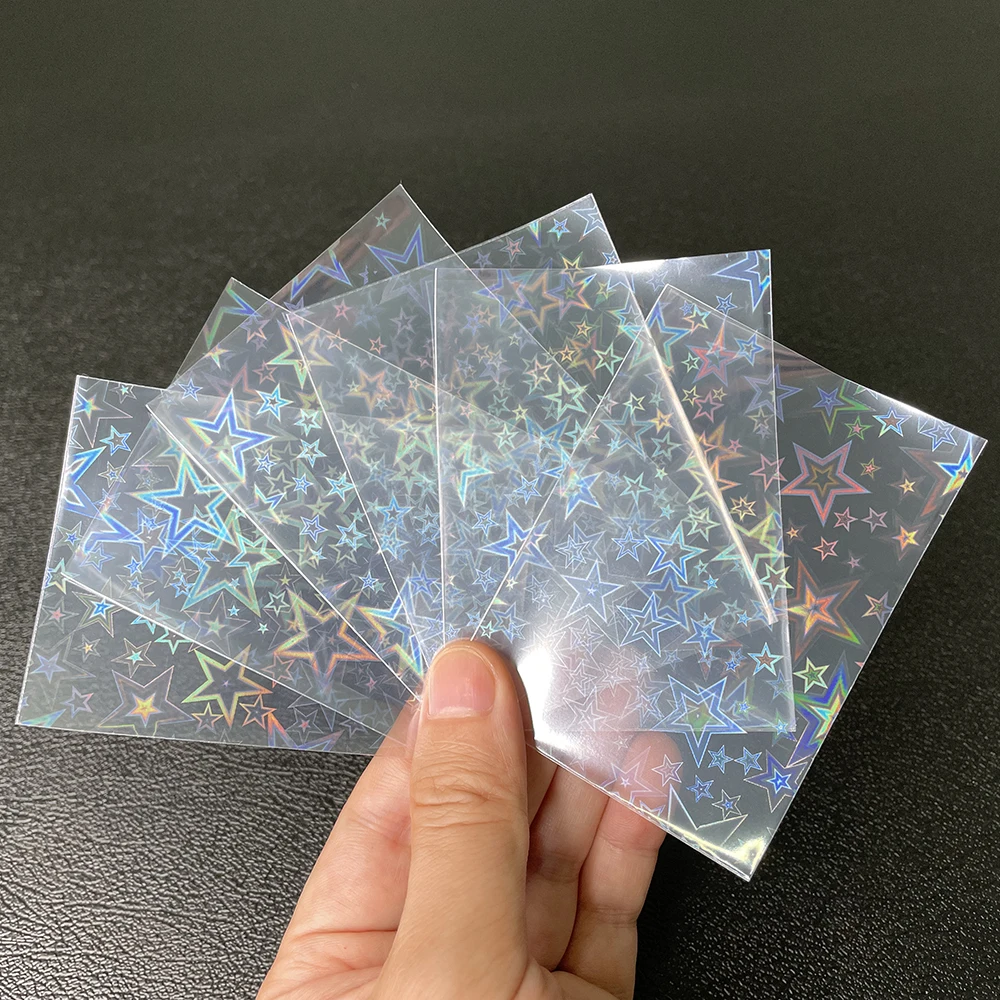 100pcs Big Stars Foil Card Sleeves Transparent Laser Clear Magic YGO Board Game Photo Protector PKM Trading Cards Shield Cover