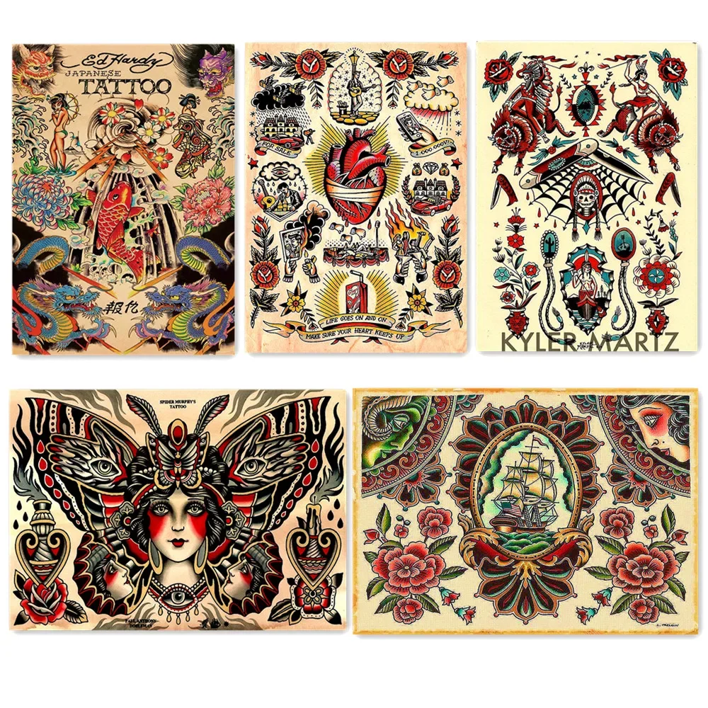 Vintage Matte kraft Paper Print Painting Art Work Wall Decor Creativity Tattoos illustration Wallpaper Wall Art Antique Poster 1