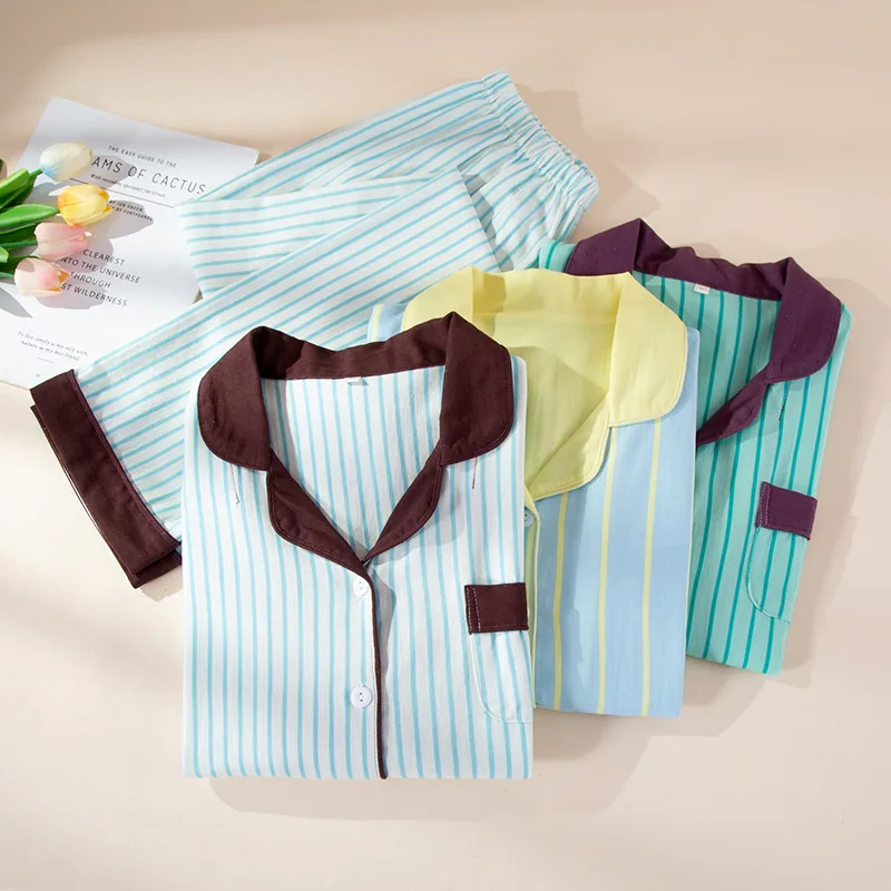 

Women's Suits Striped Pajama Sets Autumn Pure Cotton Home Wear Two-Piece Long-Sleeved Pyjama Set Sleepwear Women Pajamas