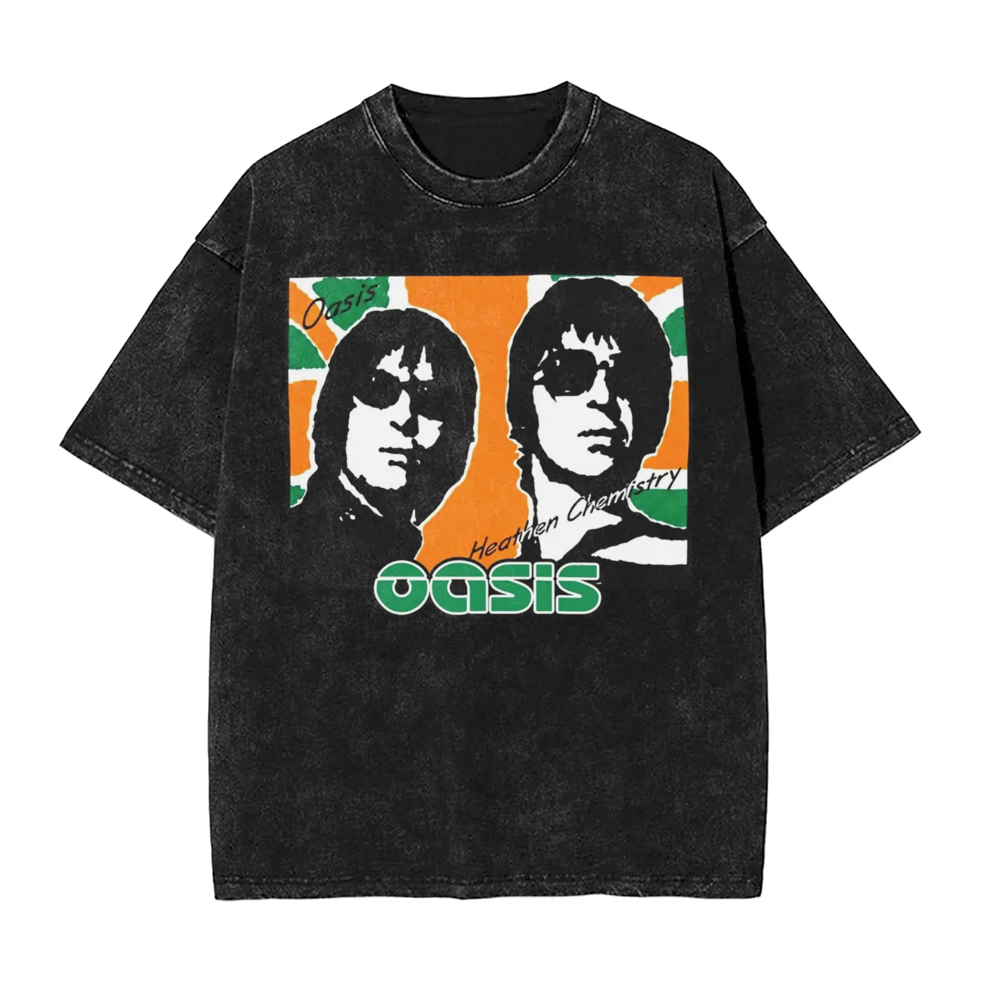 Washed T Shirts O-Oasis Britpop Music Band Hip Hop Vintage T-Shirts Harajuku  Streetwear Short Sleeve Printed Tees for Men Women