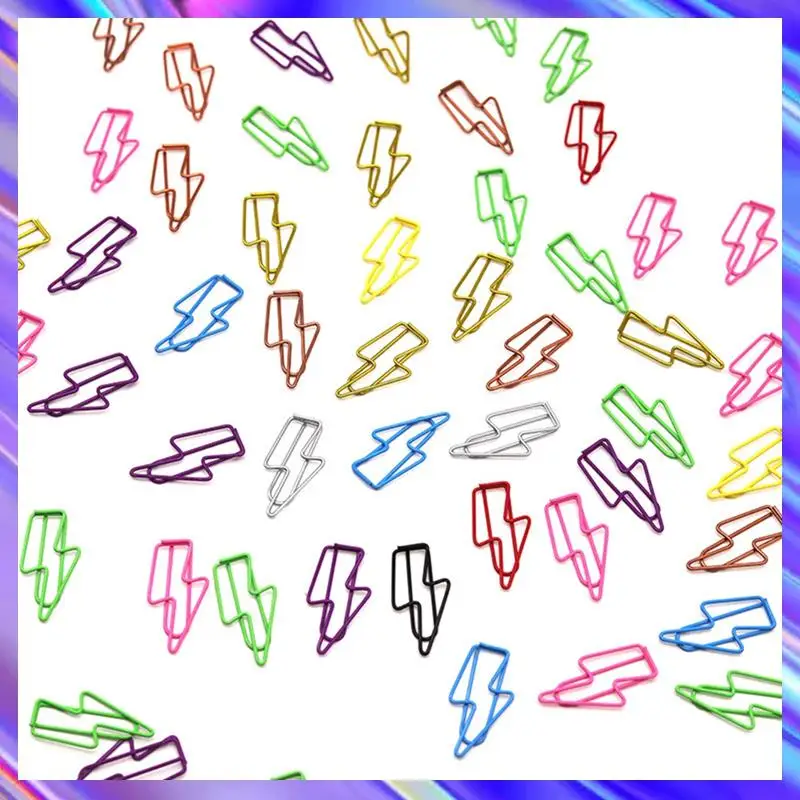 100 Pcs Lightning-Shaped Paper Clips - Metal Paperclips Set For Office, School File Organization, Desktop,Party Decor