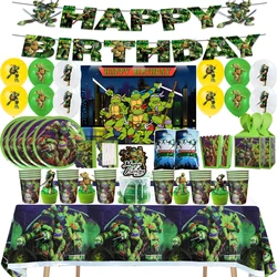 HOT Teenage Mutant Ninja Banner Party Decorations Anime Ninja Cake Topper Disposable Plates Cups Napkin Tableware Background