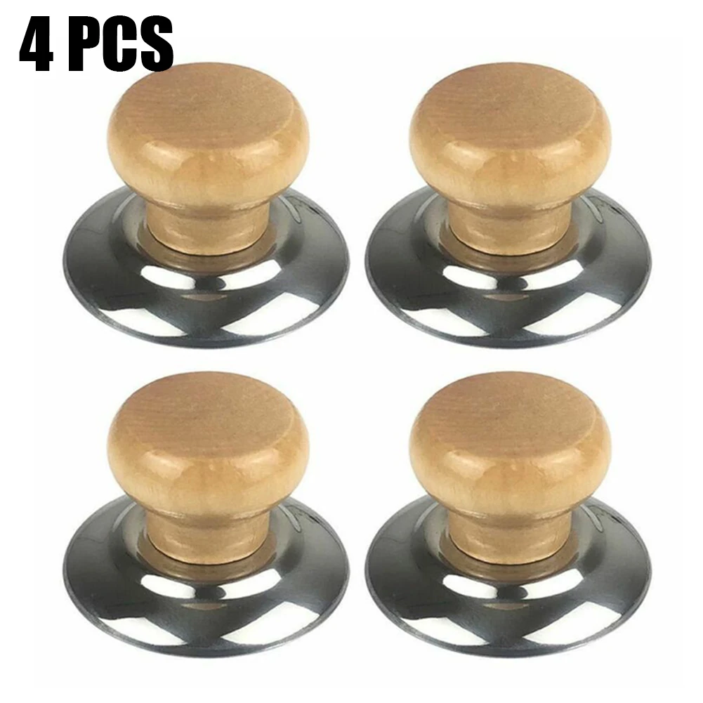 4pcs Universal Pot Lib Knobs Wooden Cooking Pan Lid Covers Replacement Lifting Handle Kitchen Cookware Handgrip