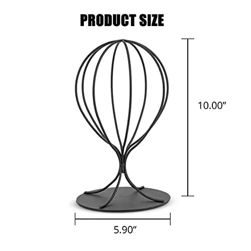 

Two Minimalist Matte Black Wire Hat Stands – Free-Standing Metal Display For Fedora, Baseball Cap, Wig With 5.9” Base And 10”