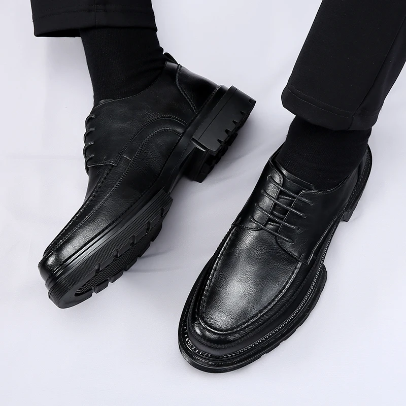 Chaussures en cuir pointues pour hommes, style gentleman minimaliste, fête, mariage, loisirs de plein air, affaires, marche, chaussure noire