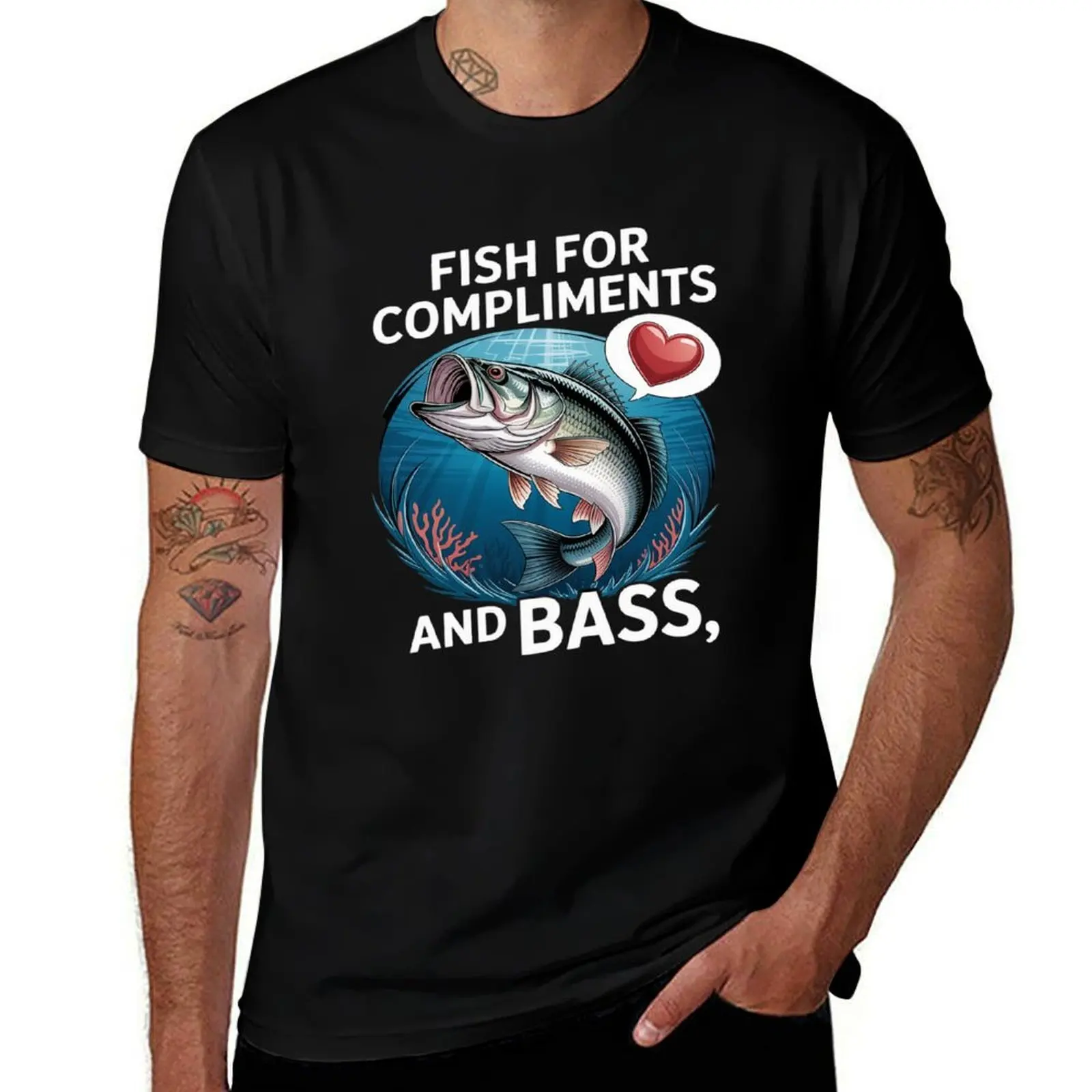 

Fish for Compliments and Bass Funny Fisherman Angler T-Shirt plus size clothes luxury designer sports fans t shirts for men pack