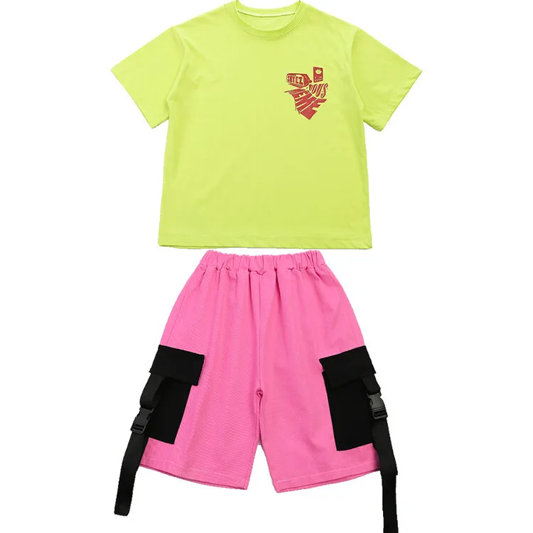 社交ヒップホップ衣装ボーイズ Tシャツショーツジャズダンス競技パーティーステージ衣装ファッション子供ダンス服