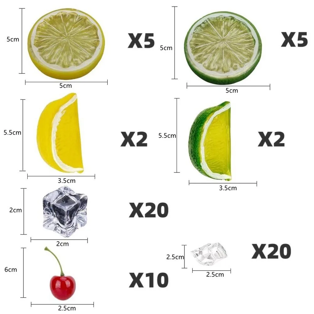 64PCS Realistic Artificial Plastic Fruit Slices Lemon For Cherry And Ice Cubes For Home Kitchen Party Photography Decorative Pro