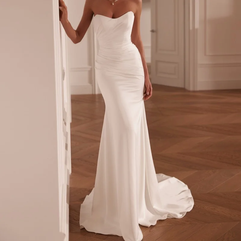 Satin White Elegant Sweetheart Ball Gown Wedding Dress With Decoration Mermaid Skirt Sleeves Bridal Gowns Customized