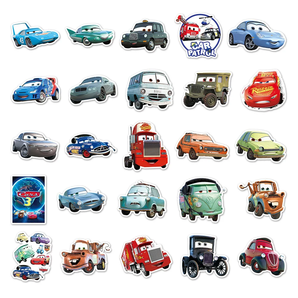 10/30/50PCS Disney Cute Cartoon Cars Lightning McQueen Sticker DIY Phone Laptop Luggage Skateboard Graffiti Decals Fun for Kid