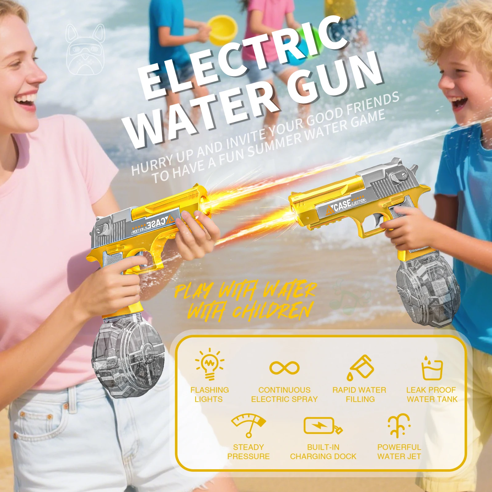 ใหม่ไฟฟ้าน้ําปืนสเปรย์แสงเปลวไฟผลยิงอัตโนมัติของเล่นชายหาดกลางแจ้งน้ําปืนของเล่นเด็กของขวัญ