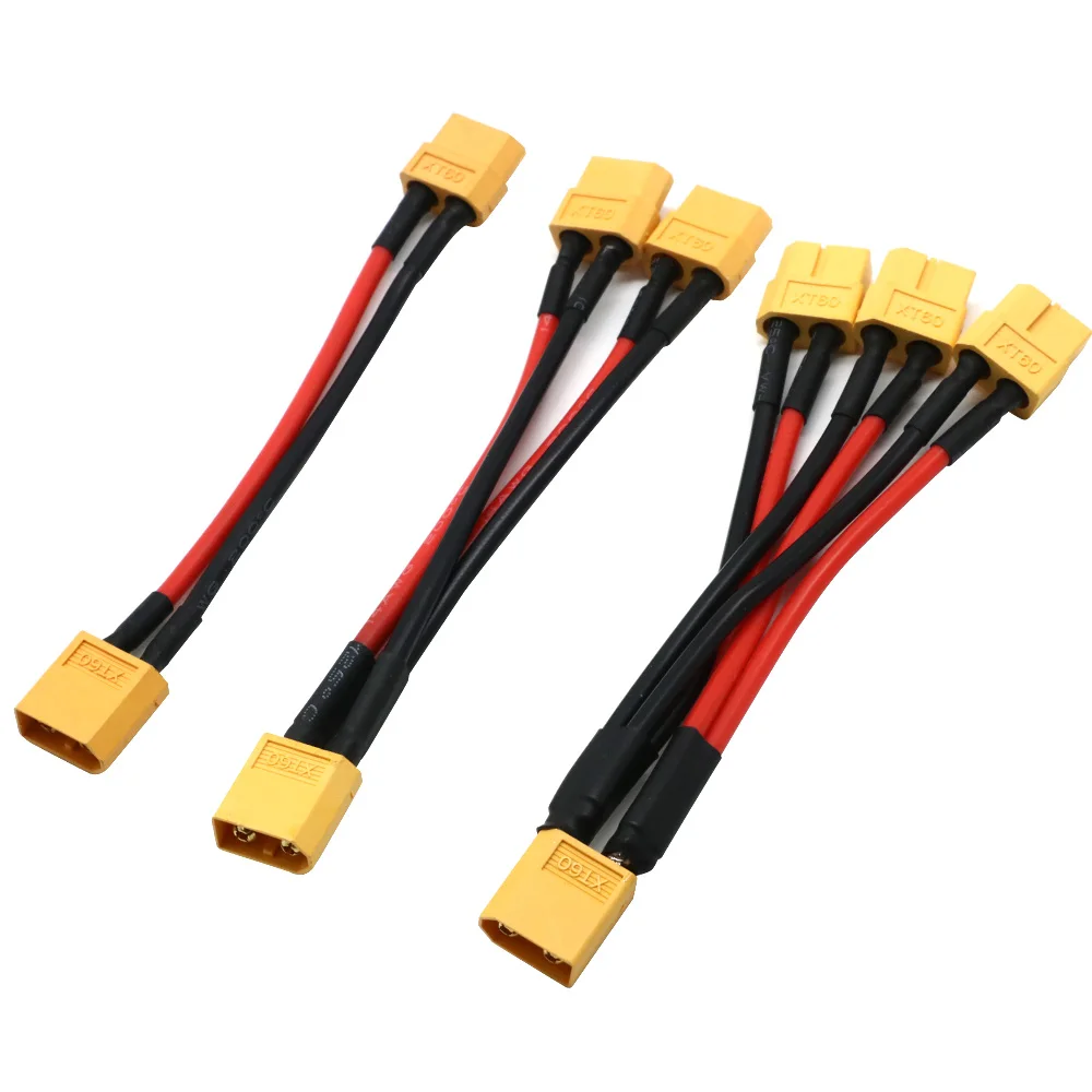 Conector de batería paralelo XT60 1 a 2 1 a 3, Cable macho/hembra, extensión Dual Y divisor, Cable de silicona 14AWG para batería RC ESC