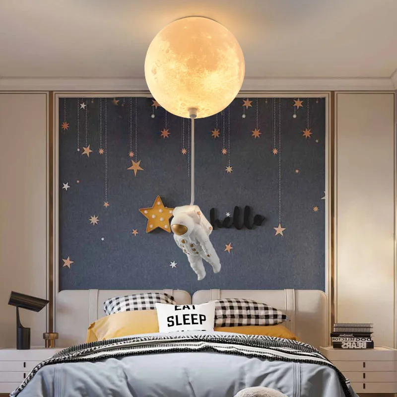 3D Printing Moon Chandelier, Boy's Kids Room, Bedroom Light, Astronaut, Astronaut, Astronaut, Lamp, Entryway, Planet Ceiling Lig