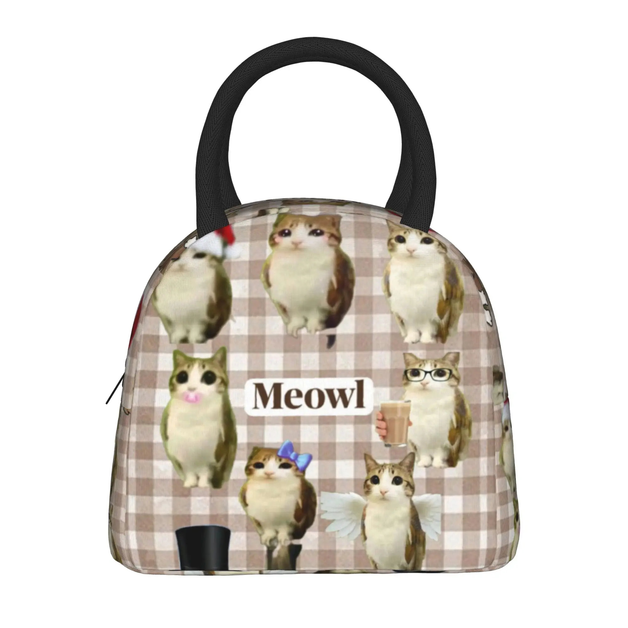 Meowl Cat Owl Funny Insulated Lunch Bag for Men Women  Food Container Bags Reusable Thermal Cooler Lunch Boxes For Picnic