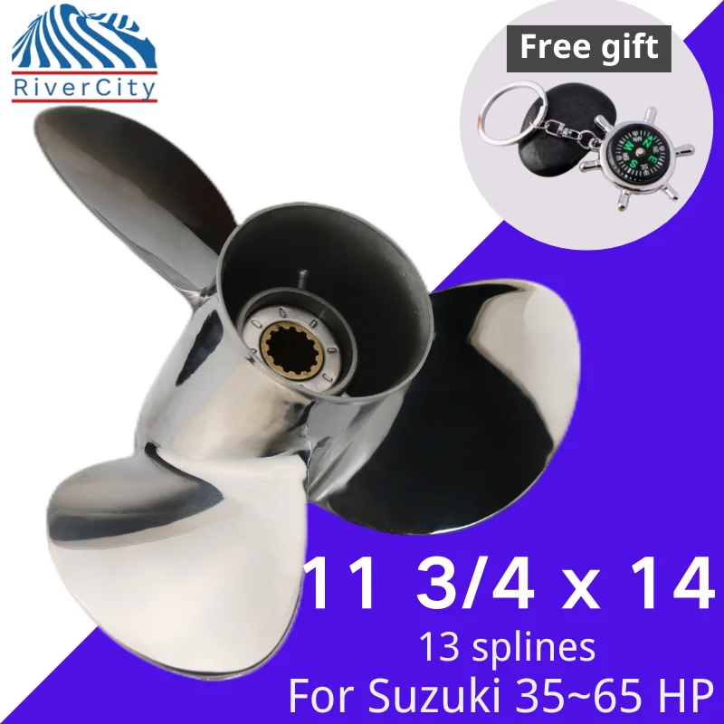 

For Suzuki 55hp 60hp 65hp Outboard Propeller 11 3/4x14 Boat Motor Stainless Steel Screw Ship Marine Engine 3 Blade 13 Spline