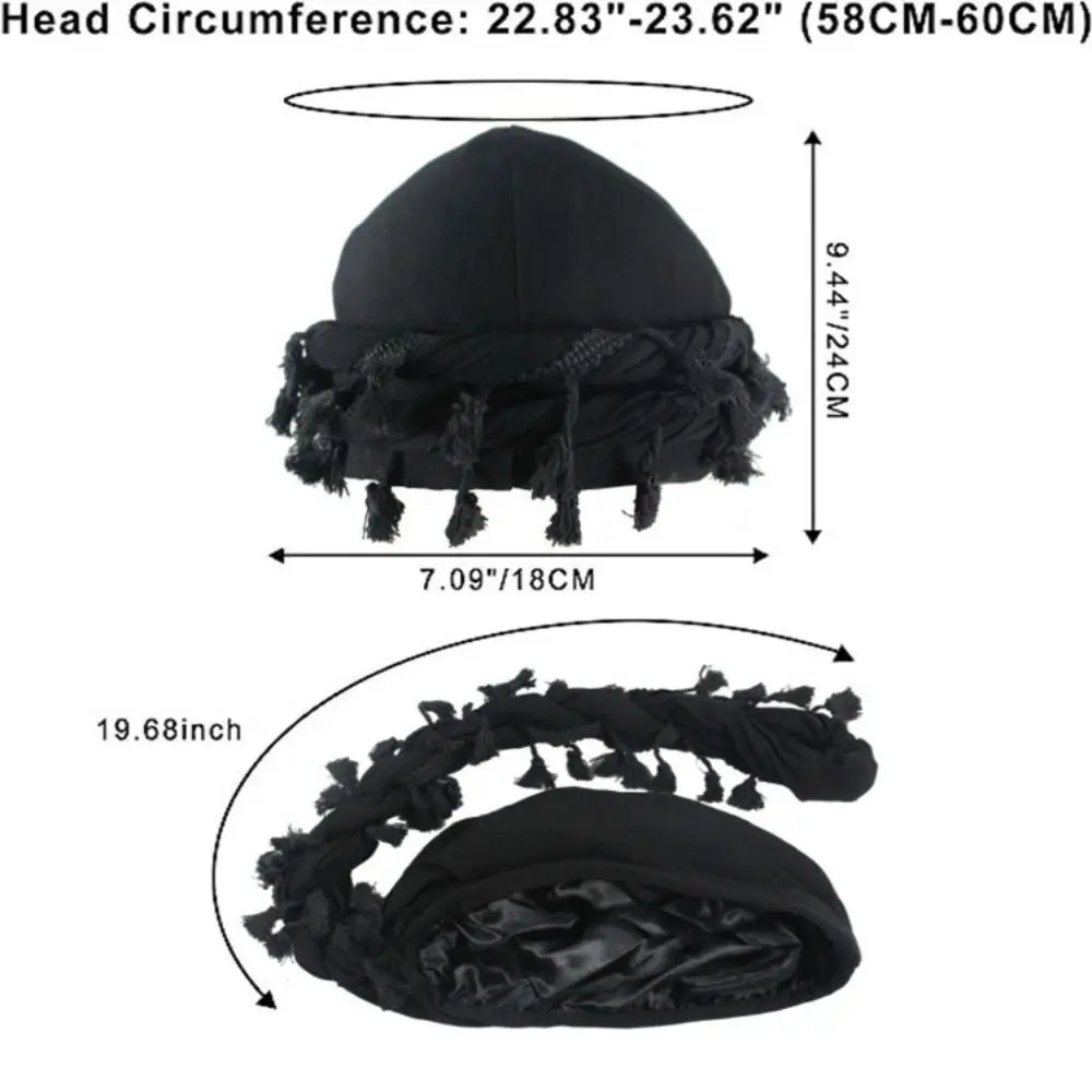 Fashion Tassel Punk Bandana Hat Burr Trim Double Layer Twisted Tail Hat Turban Hats Fringe Men Braid Hat Hiking