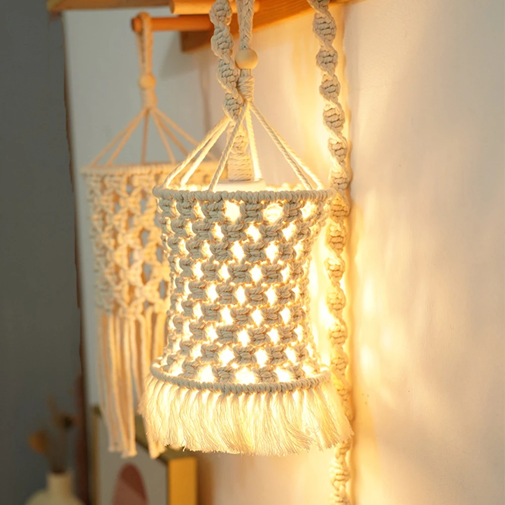 

Bohemian Macrame Lamp Shade Decorative Hanging Light Cover Woven Pendant Shade Tassel Boho Room Decor Durable