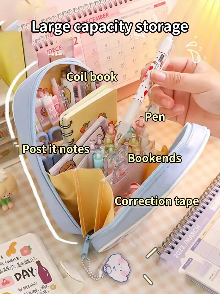 Cute Creative Transparent Canvas Large Capacity Pen Pouch Children Cartoon Student Stationery Transparent Plastic Pen Case Pouch