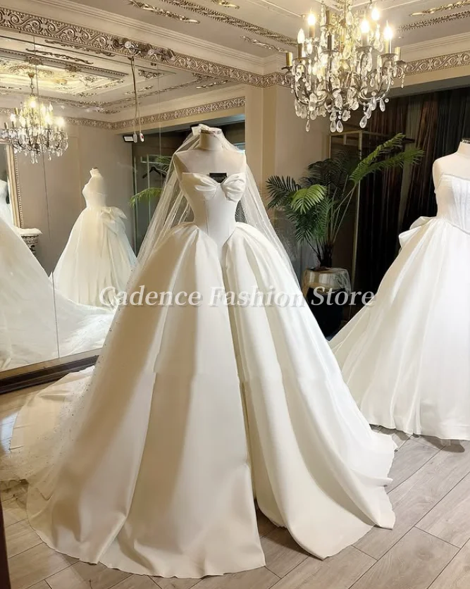Personalizado lindo sem alças pérola vestidos de casamento espartilho elegante até o chão vestidos de cetim a linha vestidos de noiva