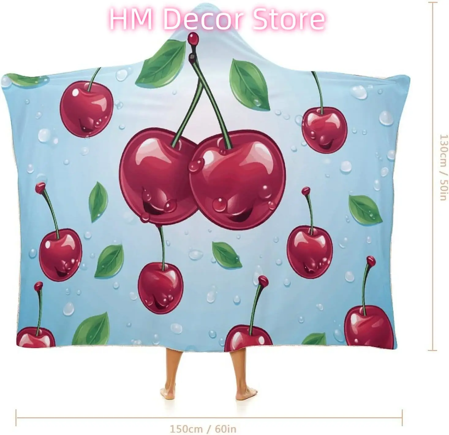 Cherry Wearable Hooded Blanket, Ultra Soft Arctic Velvet Cape Cloak Unisex - Cozy Wearable Blanket