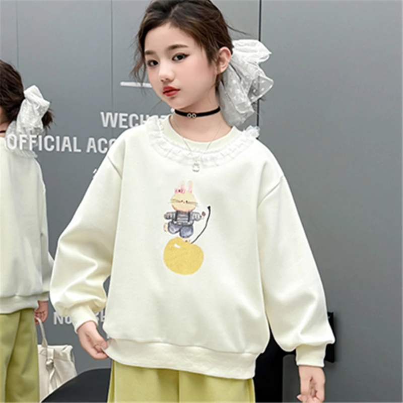 

Spring Autumn Girl Cartoon Rabbit Print Sweatshirt School Kids Pullover Hoodie Coat Children Casual Jumper Cotton Outfit Tops