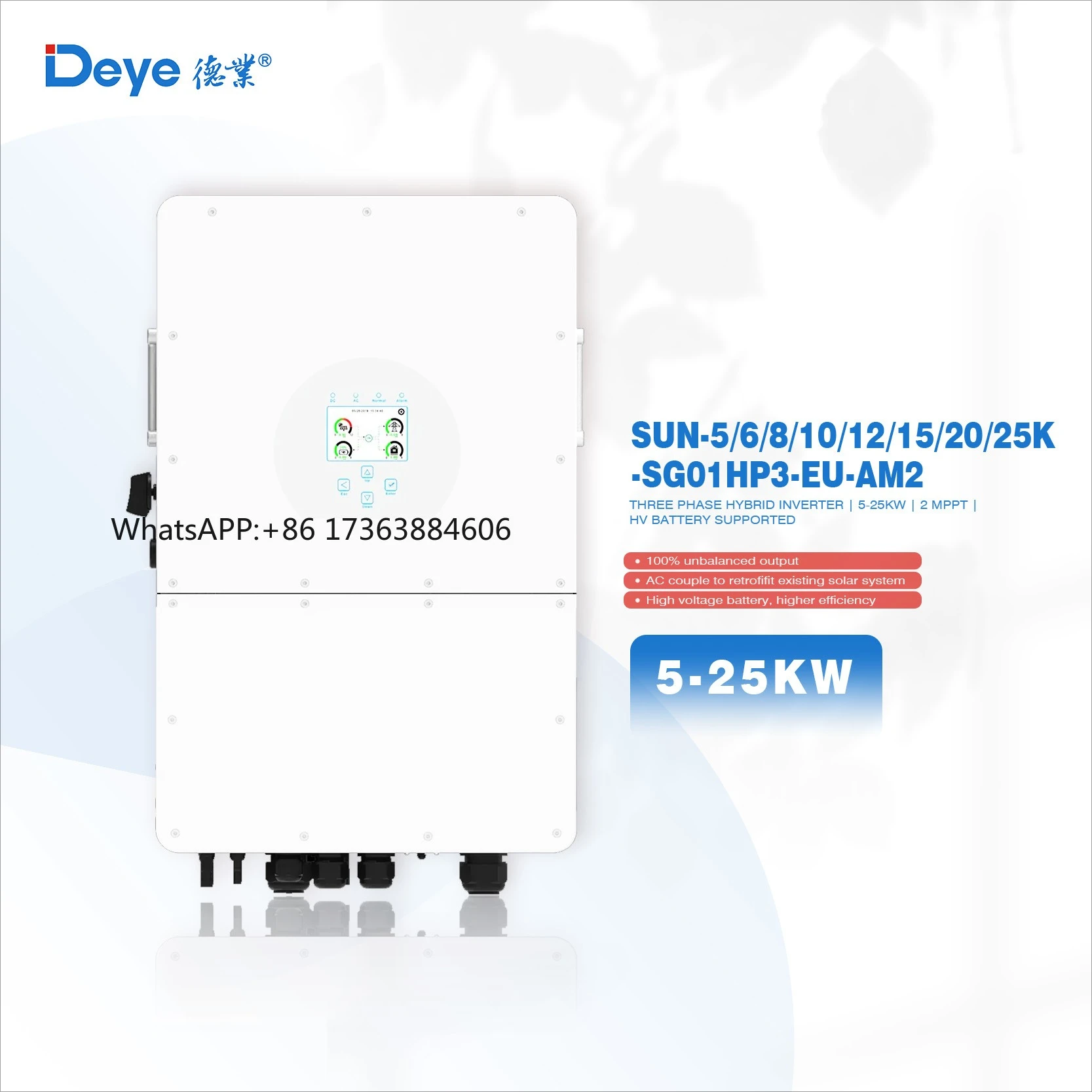

Гибридный инвертор Deye Sun-5/6/8/10/12/15/20/25k-sg01hp3-eu-am2 для солнечных энергосистем, хит продаж 2026 года