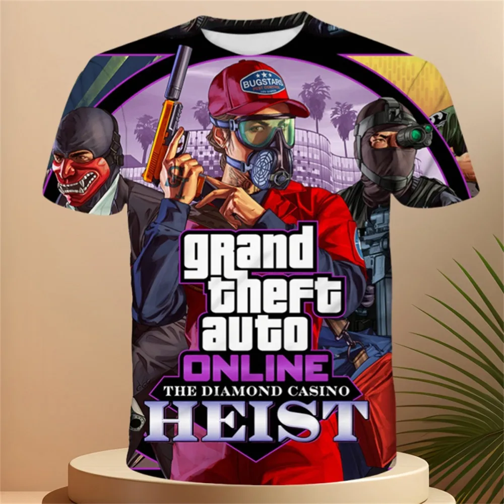 2024 3D Printing Grand Theft Auto Game Gta 4/5 Printed Tee Shirts Short Sleeve Tshirt Children's Clothing Top Gta5 Kids T-Shirt