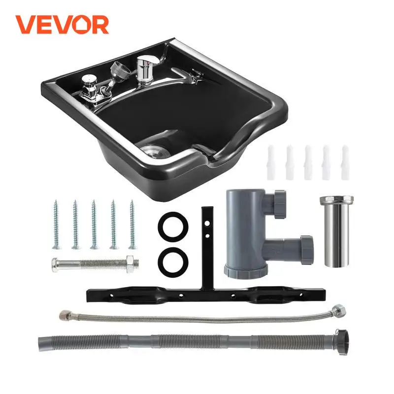 VEVOR Shampoo Bowl Sink Black ABS Plastic Salon and Spa Hair Sink Beauty Salon Equipment Hair Washing Basin for Home Bathroom