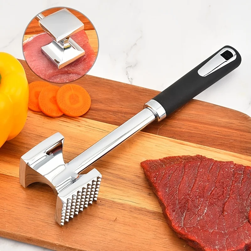 Stainless Steel Double-Sided Square Meat Tenderizer Hammer Food-Safe Kitchen Tool for Pork Chops Meat Tenderizing Appliance