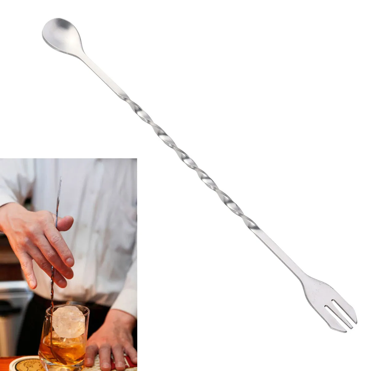 

304 Stainless Steel Swizzle Stick Cocktail Spoon Mixing Fork Bartender Tool Twisted Pick for Shakers Glasses Easy Clean