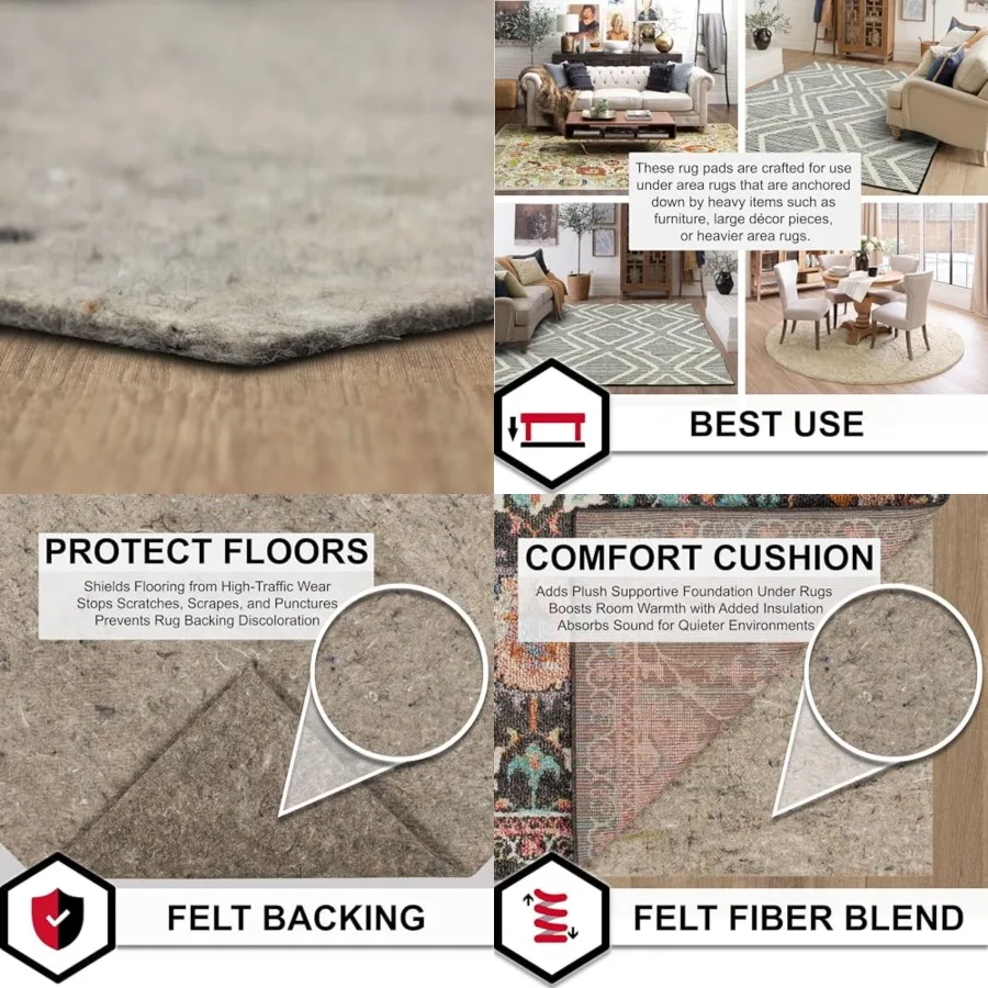 

Felt Rug Pad - Thick Cushion for Area Rugs, Protective Underlay for Hardwood Floors, Comfort and sulation Felt Only Pad