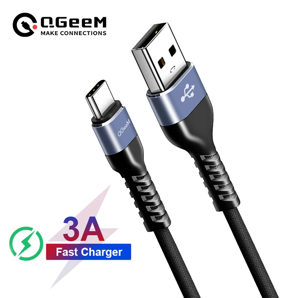 QGeeM 3A USB Type C Cable for Xiaomi OPPO Realme Poco Oneplus Redmi Phone Charger Fast Charge Charger Type C Cable USB C Cable