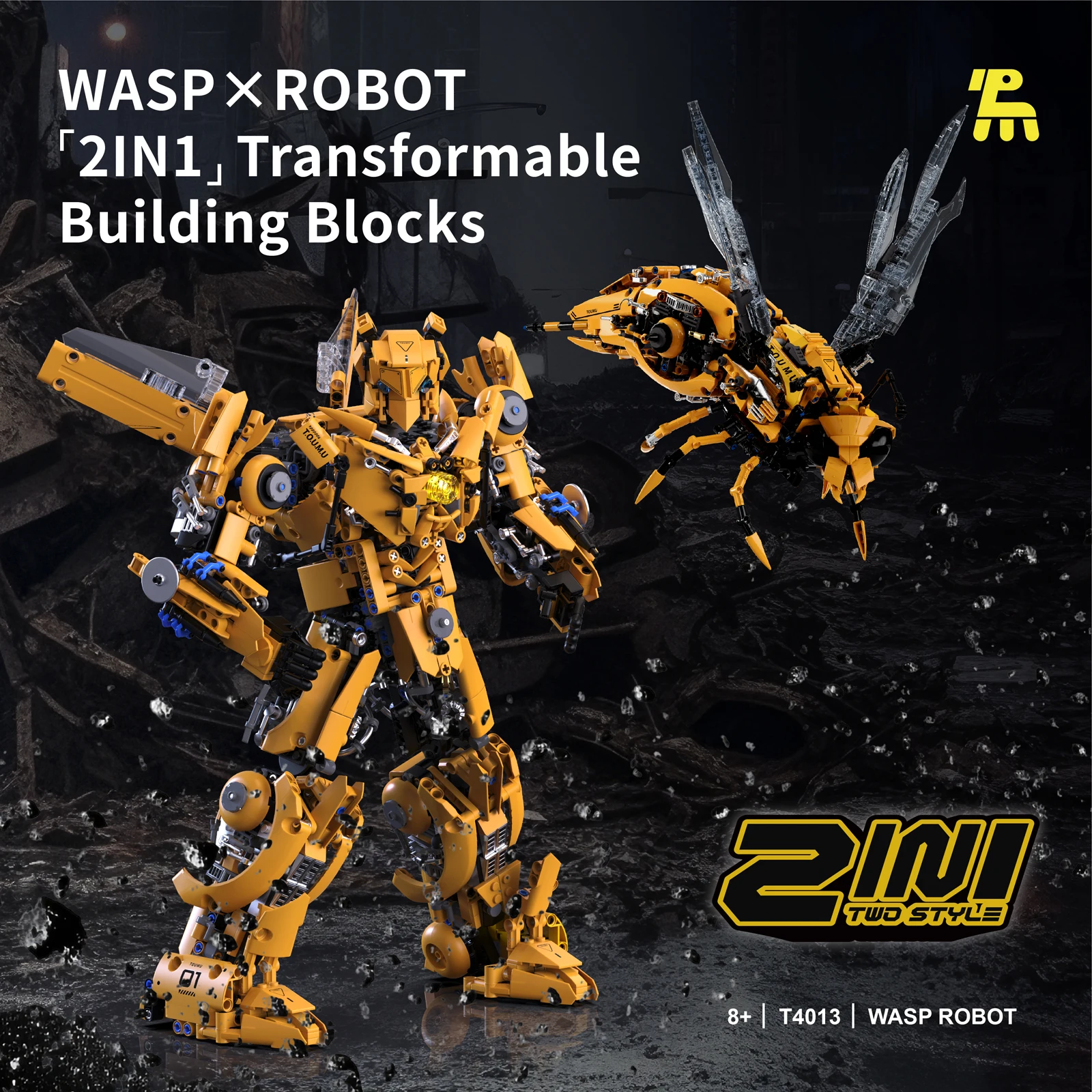 2025pcs Wasp Mecha Building Blocks Model Transformable 2-in-1 dengan Lampu LED