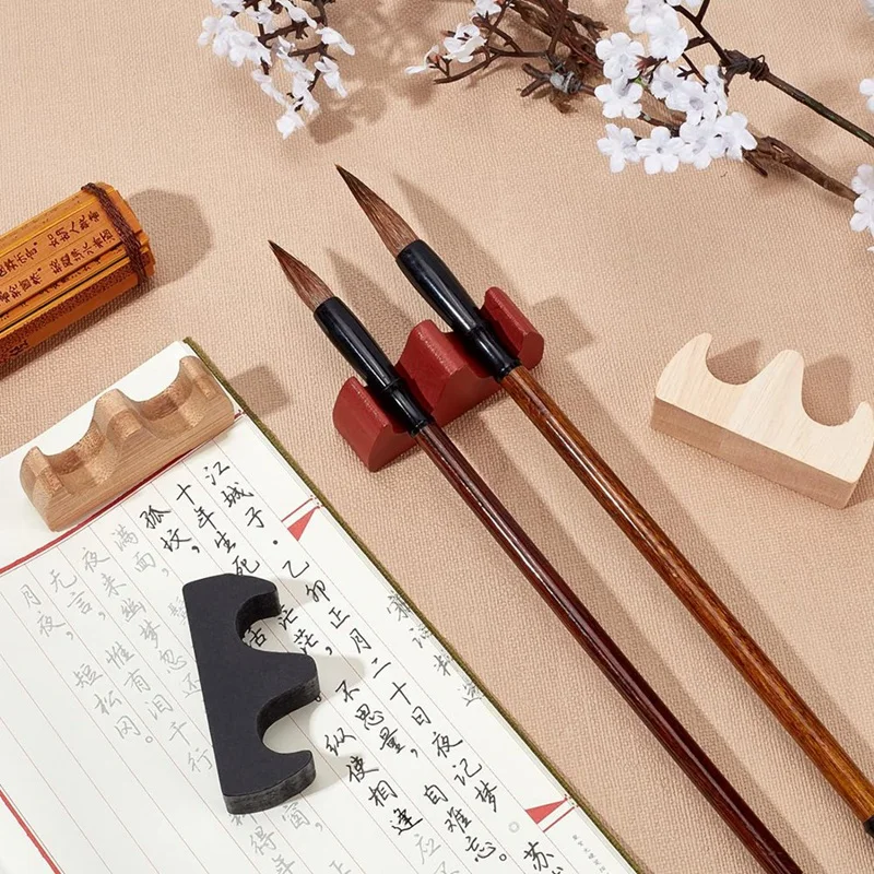 Painting Brush Stand Writing Brush Rack 4 Color Calligraphy Brush Holder Fire Shaped Wooden