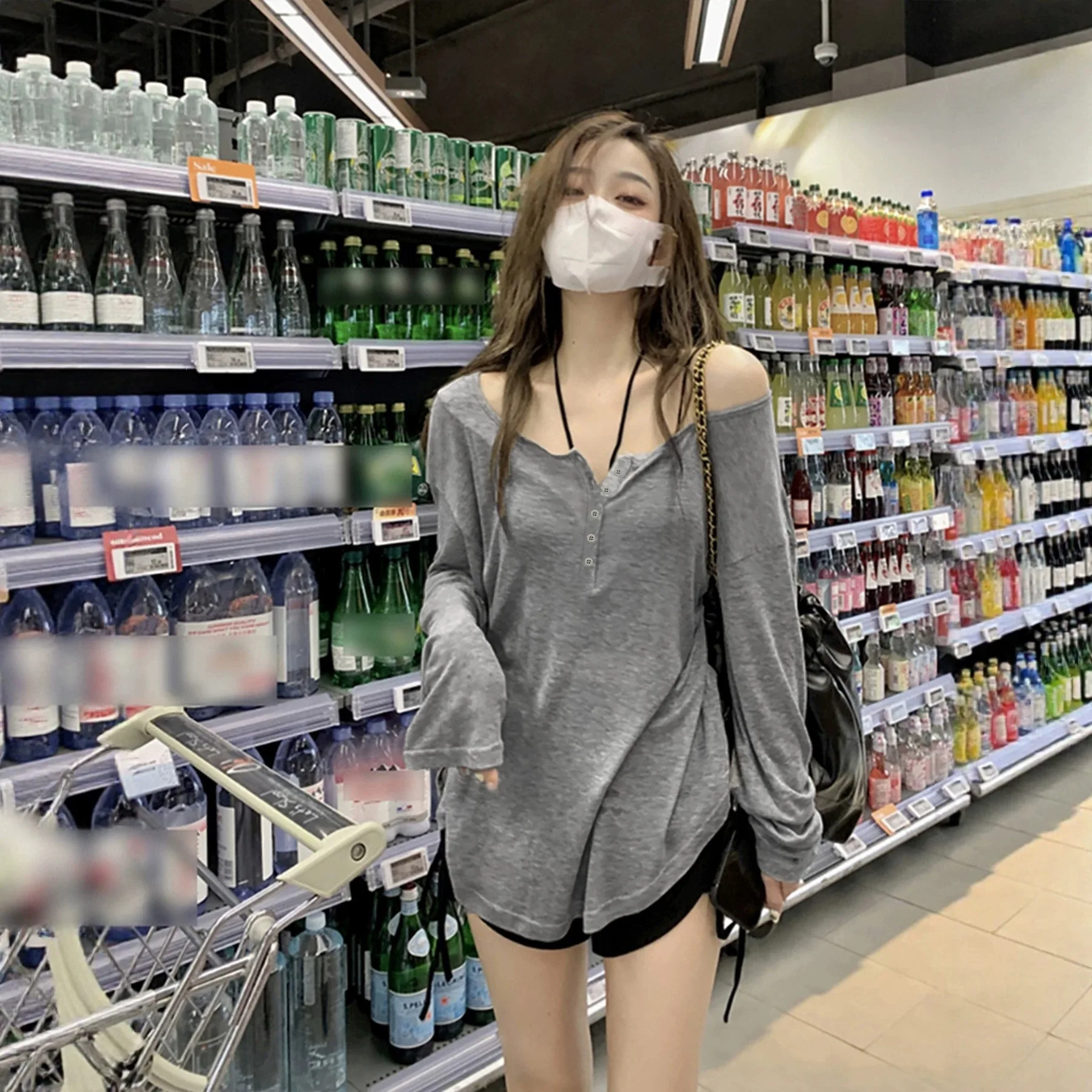 Women Thin Sun Protection T‑Shirt Versatile Layering Blouse Loose Lazy Long Sleeve Pullover Top For Spring Autumn