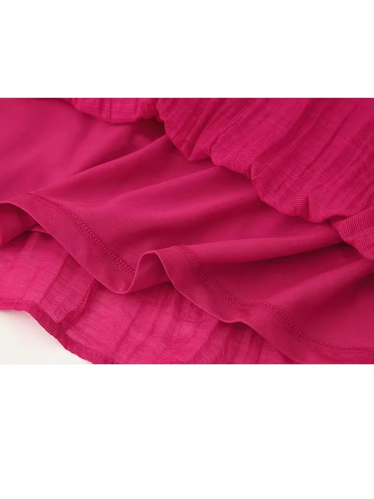HH Set estivo da donna con decorazione a pieghe, senza schienale, senza maniche, top corto + gonna longuette con lacci in vita elastica