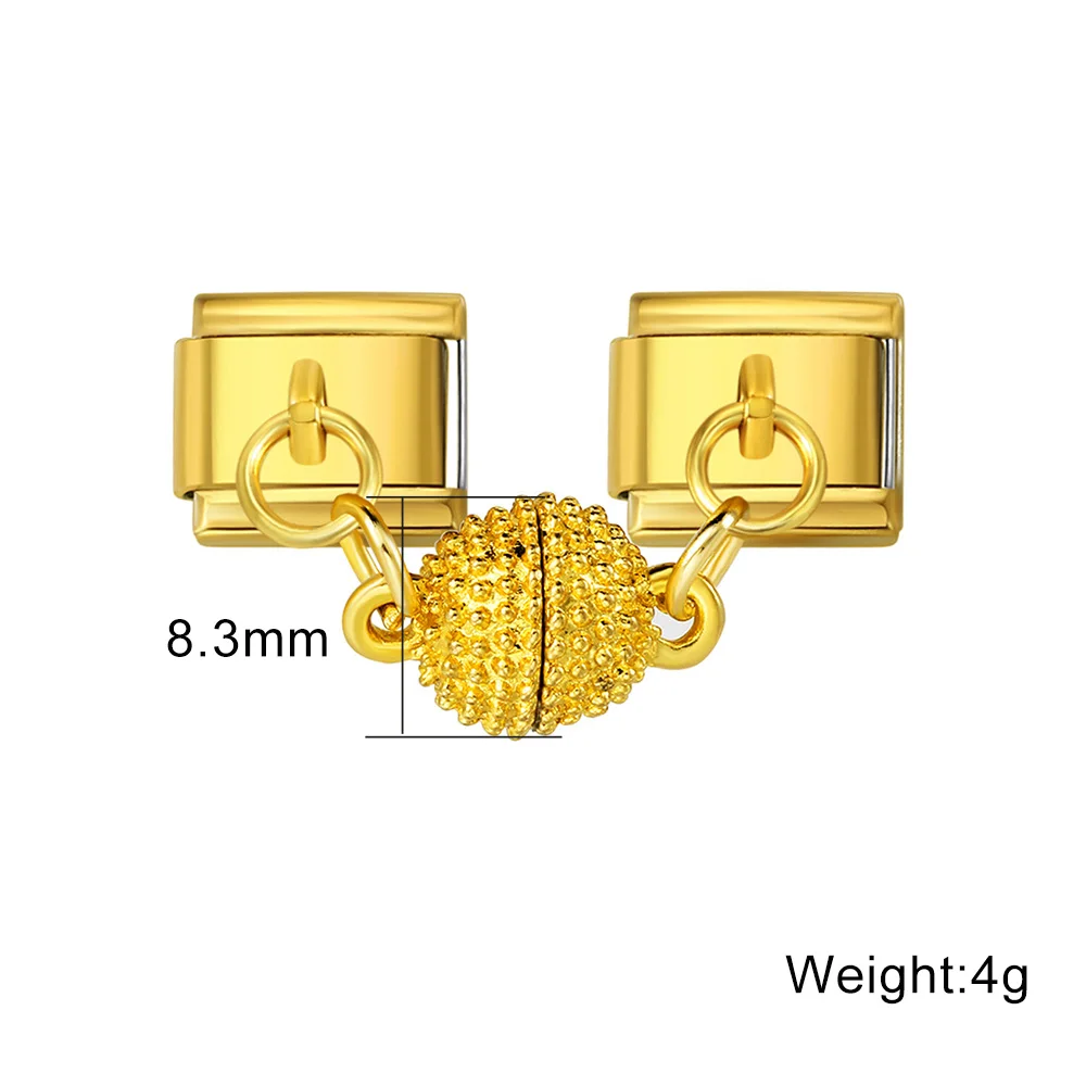 Abnehmbarer goldfarbener magnetischer Kugel-Charm im italienischen Stil, passend für 9-mm-Edelstahlarmbänder, Trend-DIY-Schmuckherstellung. – Detail 1