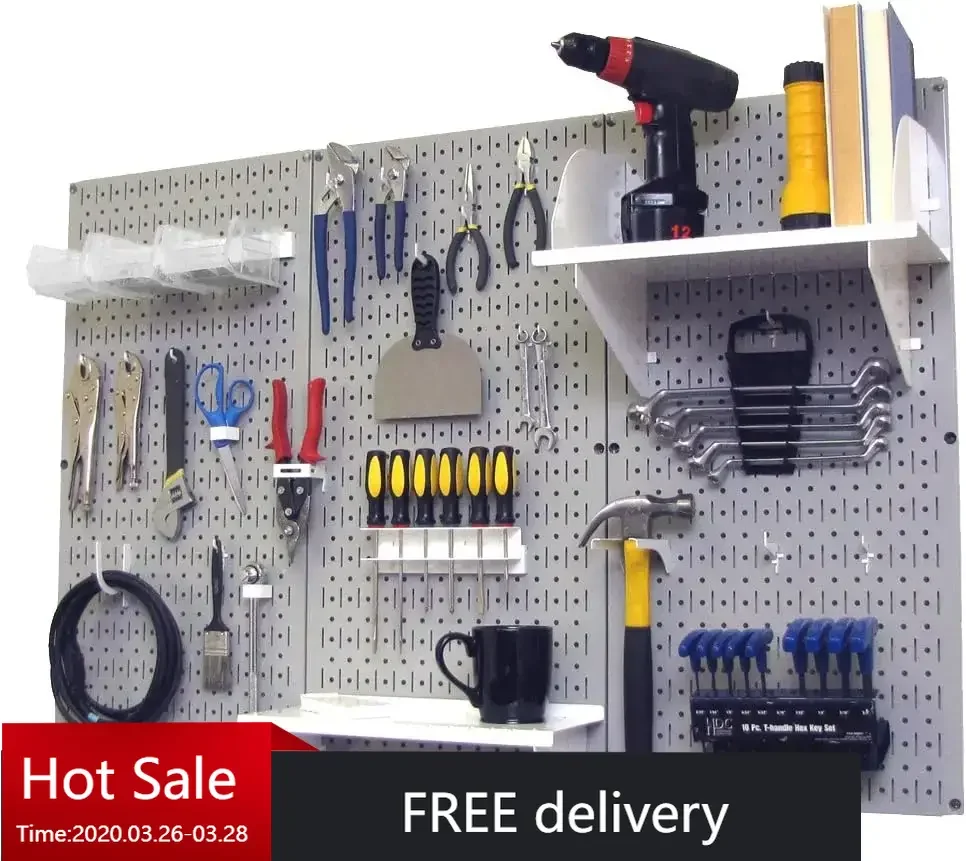 Pegboard Organizer Wall Control 4 ft. Metal Pegboard Standard Tool Storage Kit with Gray Toolboard and White Accessories