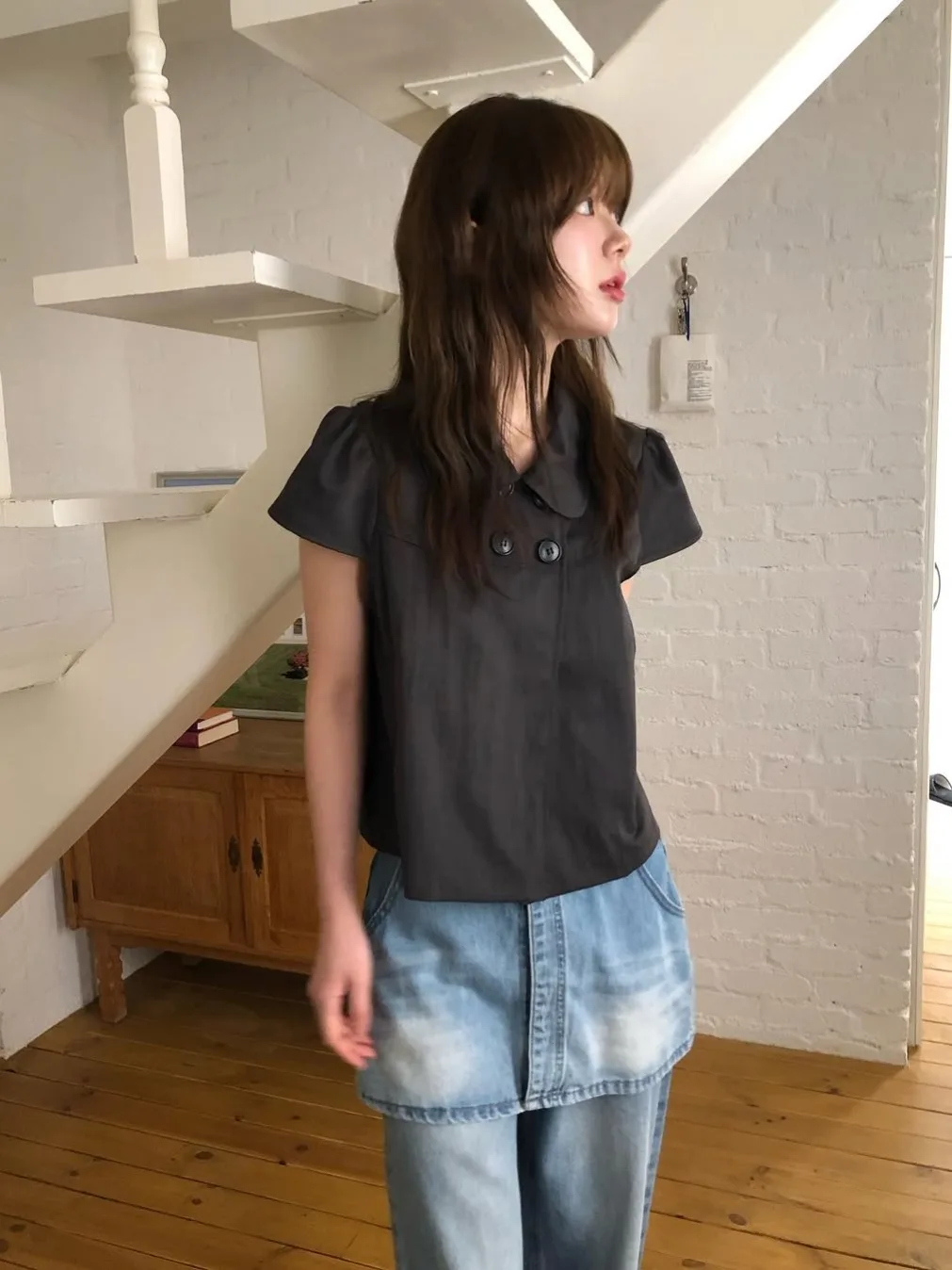 Retro Zweireiher Blase-Slee Lose Casual irt frauen Sommer Neue Sle College Wind Bluse Faionable Pendeln Kleidung