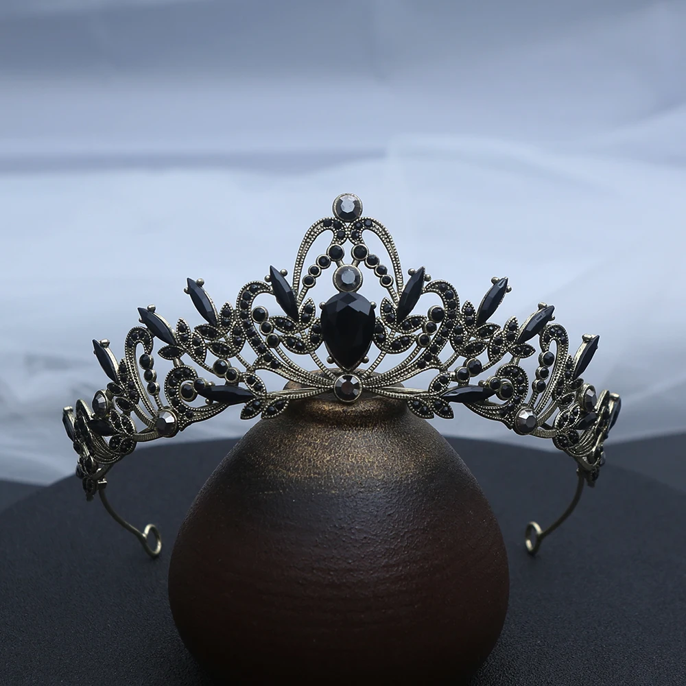 1 Buah Mahkota Rambut Kristal Hitam Antik Gotik Desain Kerajinan Rumit Gaya Elegan Sempurna untuk Pernikahan Cosplay Acara Mistis