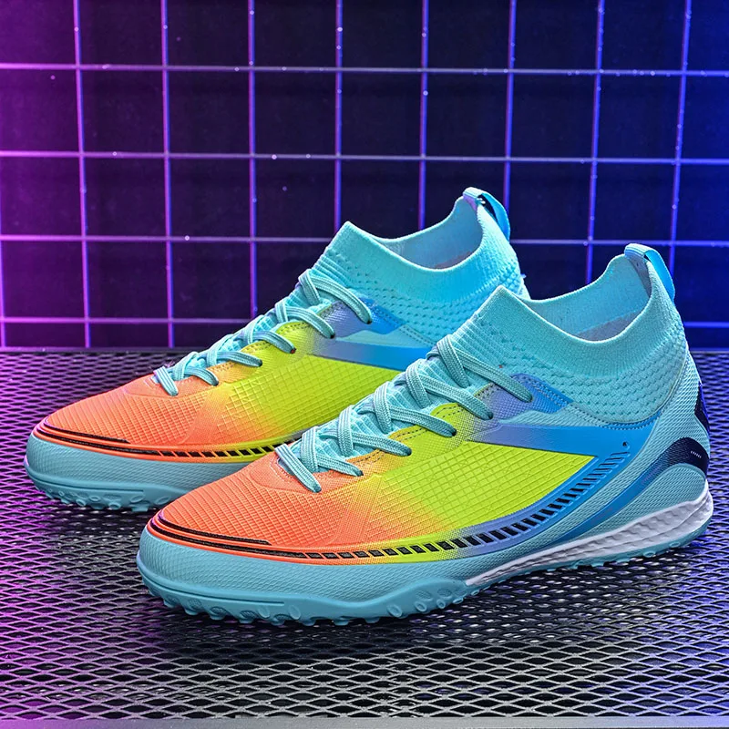 

2026 Hot Selling Spring Training Youth Football Shoes High Top Shock-absorbing Breathable Sports Shoes Wrapped Fitted Nail Shoes